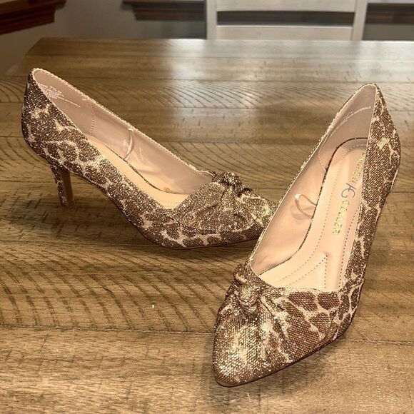 NWOT Andrew Geller sparkle cheetah leopard heels size 7.5 - Picture 1 of 12